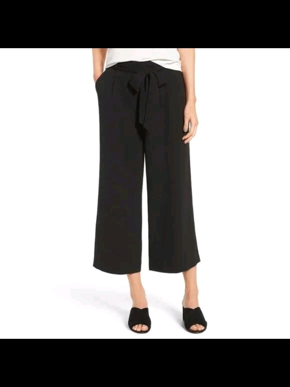 Halogen Wide Leg Tie-Waist Cropped Pants - Black